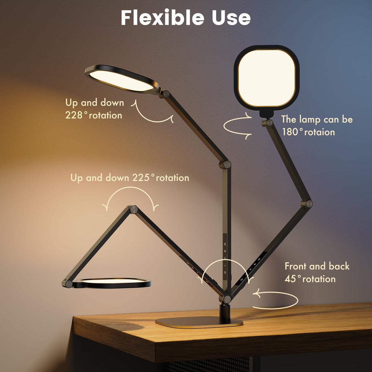 LitONES LED Desk Lamp for Home Office, 15W Desk Light with CRI >95, Memory & Timer Function, 1200LM Dimmable Computer Light for Video Calls, Conference, Reading, Study (Black-2packs)
