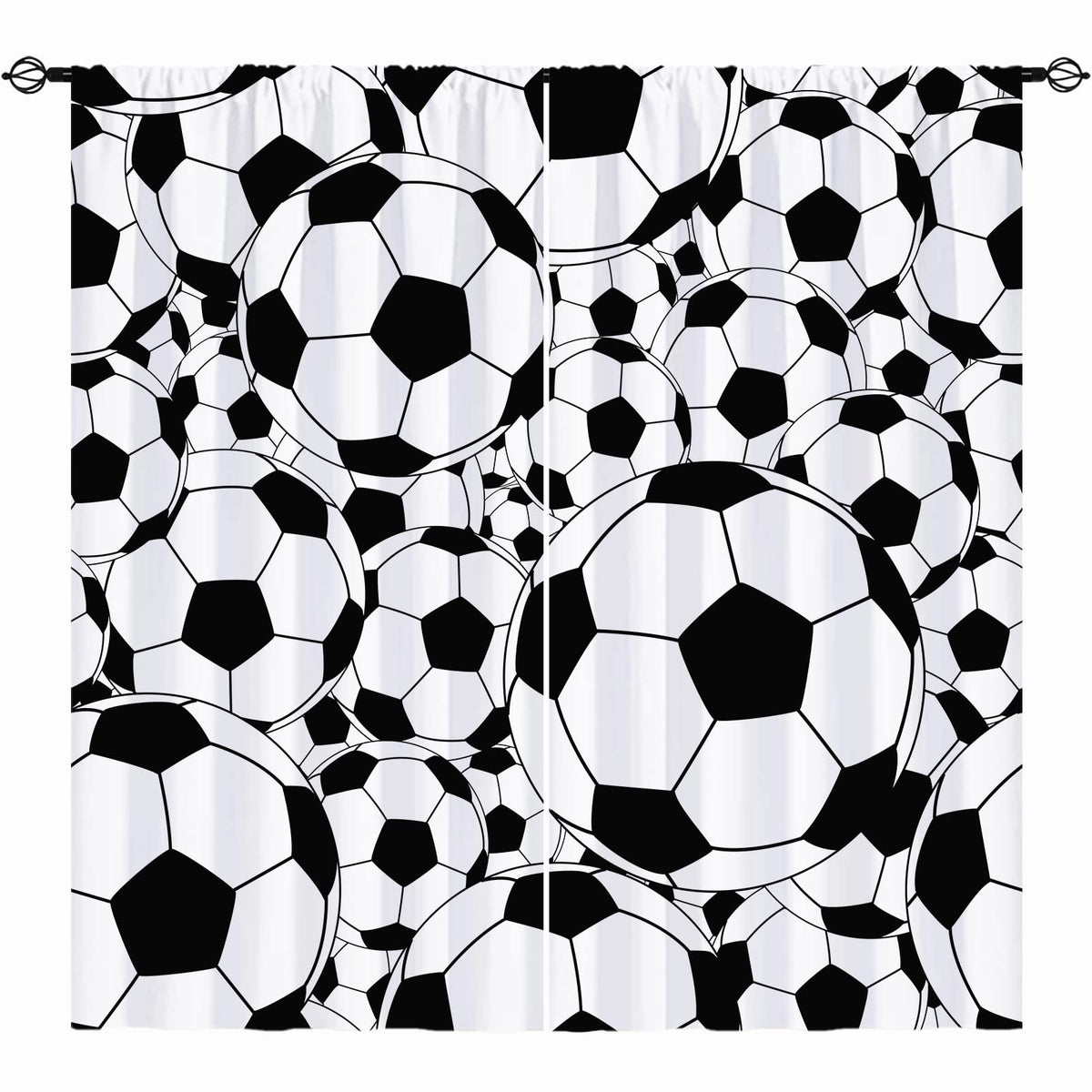 YUANZU Sport Curtains Rod Pocket Boys Kids Soccer Classical White and Black Football Balls Cartoon Print Pattern Window Drapes for Man Teen Nursery Baby Bedroom Playroom W42 x L63 Inch 2 Panels