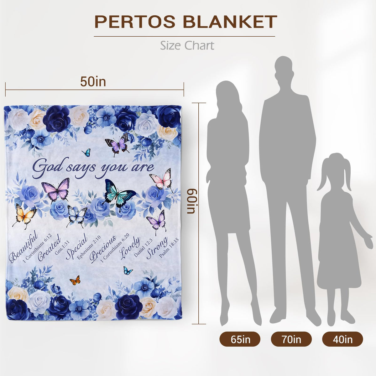 Pertos Christian Gifts for Women, Religious Inspirational Spiritual Gifts Blanket, Butterfly Floral Prayer Throw Blanket for Couch Bed 60"x50"