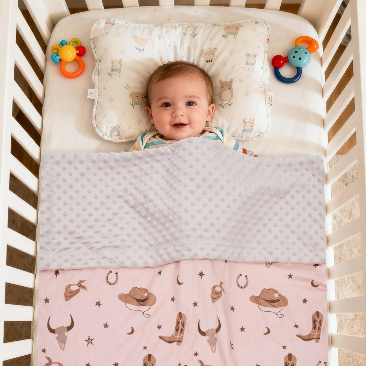 Baby Blanket for Boys Girls Super Soft Double Layer Minky with Dotted Backing Cute Cow Crib Receiving Blanket Bed Throws for Newborns Nursery Stroller Toddler 30 x 40 Inch (Cowboy hat)