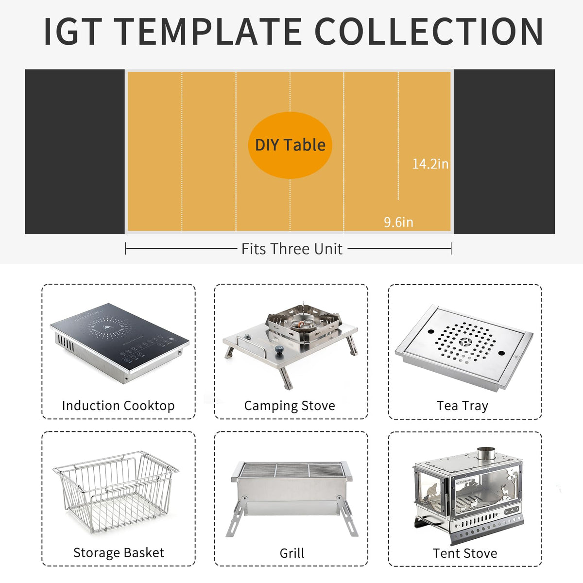 CAMPJOURNEY Folding Table IGT Camping Table, Portable Outdoor IGT Cook System, Stainless Steel Camp Table with Carry Bag for Car Camping Picnic RV Trip Patio Backyard BBQ