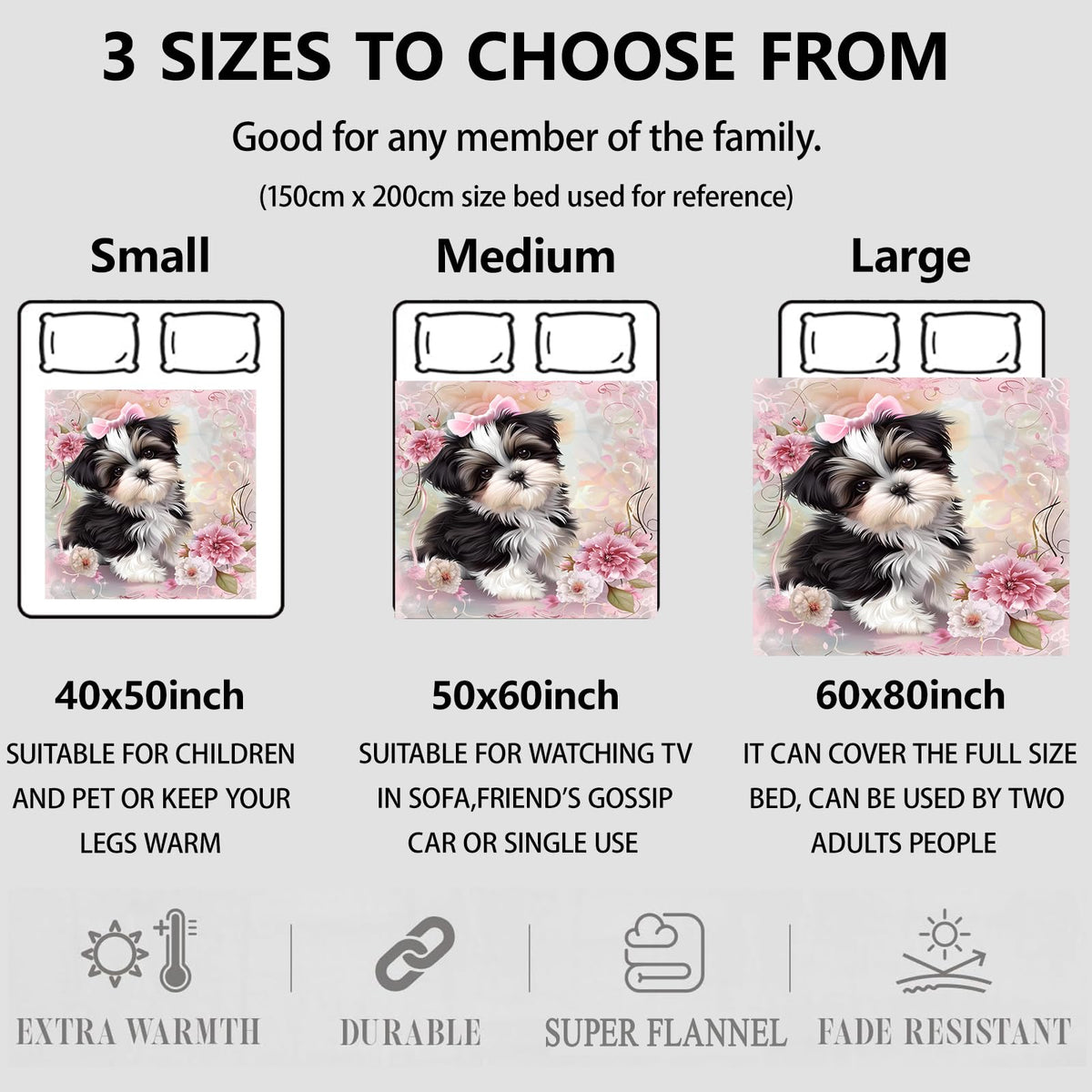 Aonimonis Shih Tzu Puppy Dog Throw Blanket Gifts for Women Adults Girls, Soft Fuzzy Warm Cozy Flannel Blankets for Bedroom, Travel, Couch, Home Decor 50x60 in