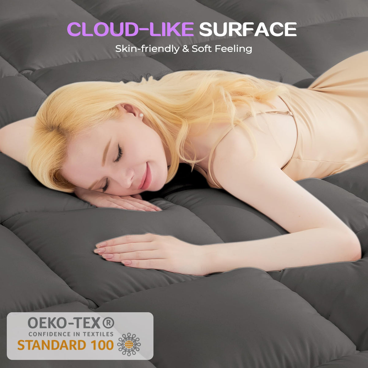 SINWEEK Dual Layer 5 Inch Memory Foam Mattress Topper Queen Size, 2 Inch Gel Memory Foam Plus 3 Inch 1450 GSM Down Alternative Quilted Pillow Top Mattress Pad Cover, Dark Gray