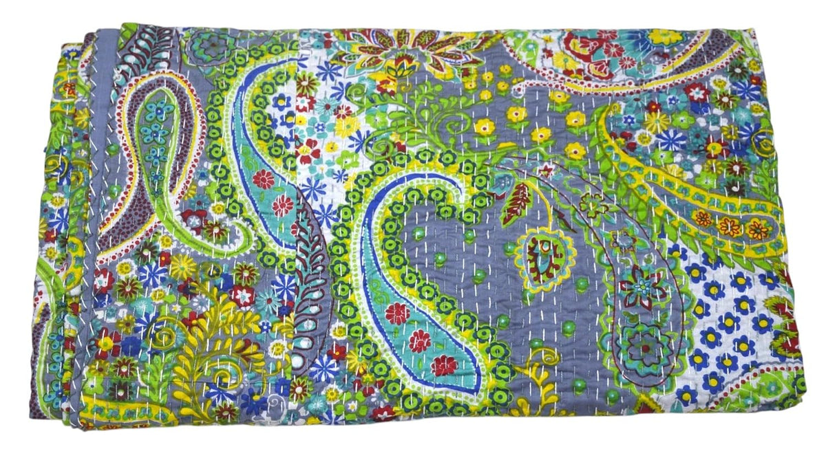 Arprani Indian Vintage Kantha Quilt Set Handmade Cotton Throw Blanket Bedspread gudari Paisley Bohemian bedspreads Boho Queen Size Quilt