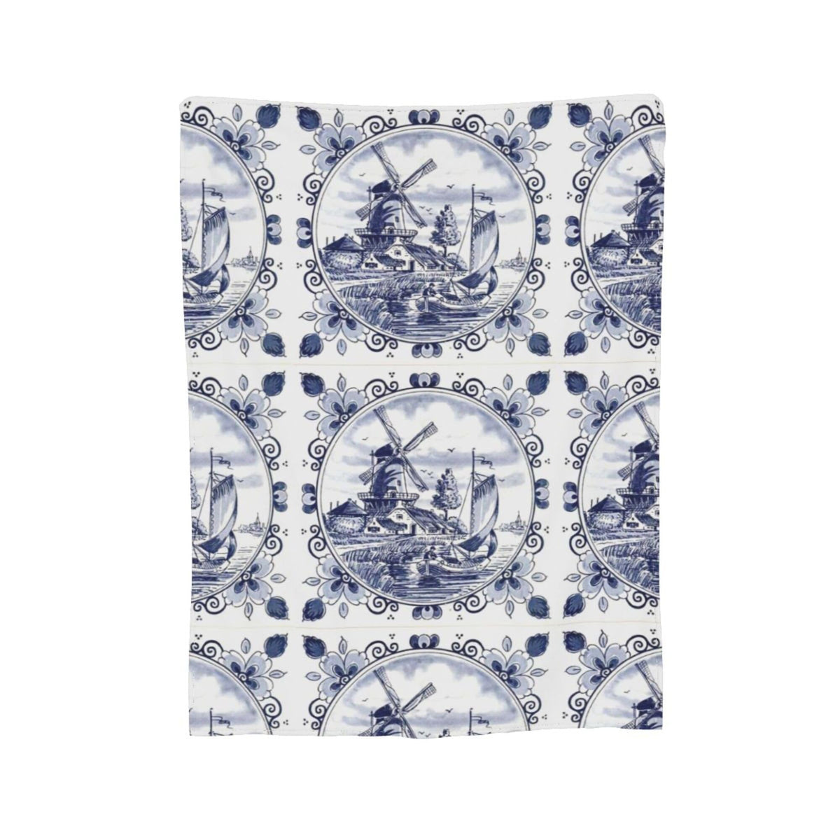 Nederland Cute Vintage Dutch Windmill Delft Blue Blanket Super Soft Flannel Blanket Comfy Cozy Throw Blanket Couch Lightweight Blankets for Living Room Bedroom 80"x60"
