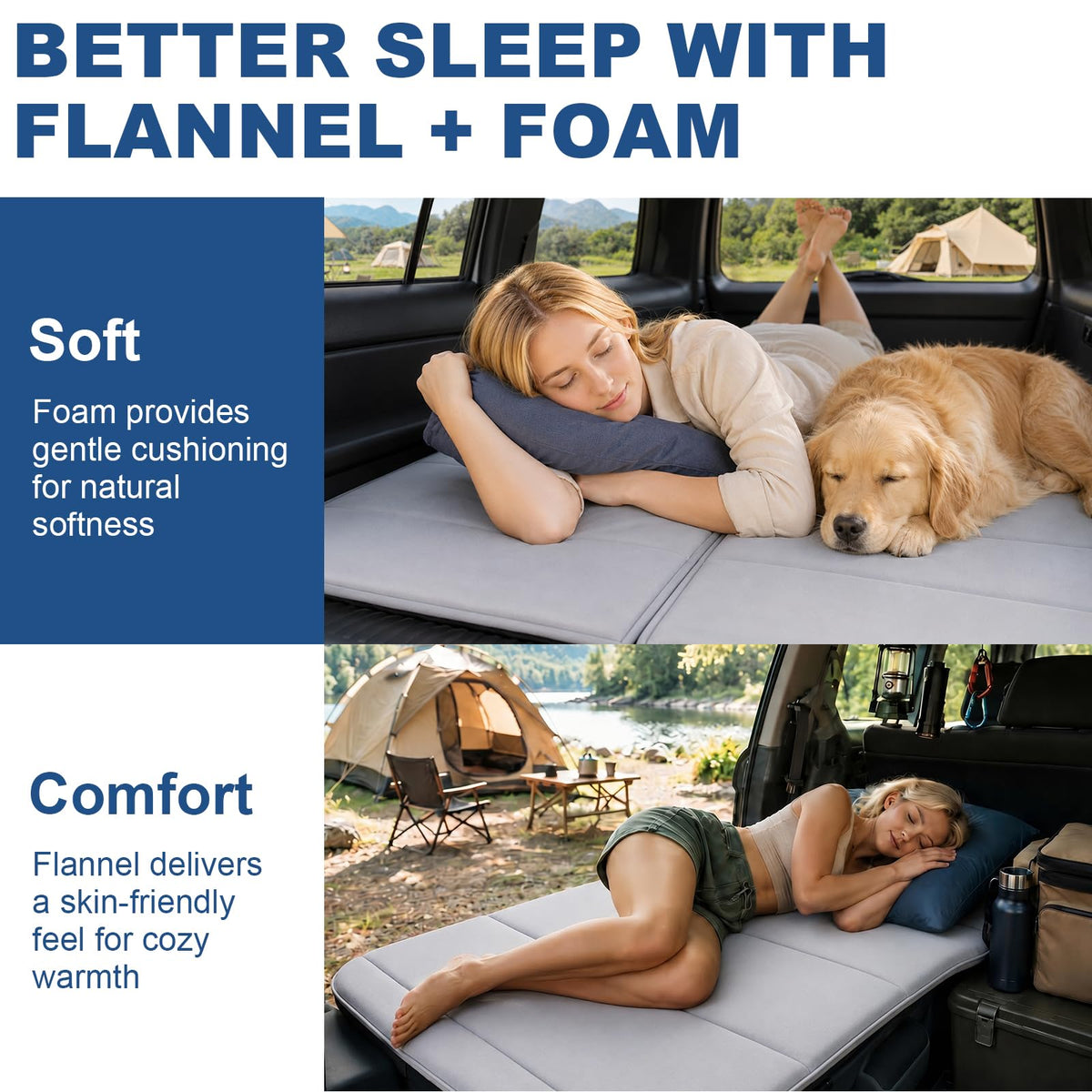 SXMMXS Camping Mattress for Mid-Size SUVs, No Inflation Needed, Foldable Foam Trunk Bed, SUV Air Mattress Alternative for Travel Sleeping, Ideal for Camping Essentials and Road Trips, Gifts for Guys