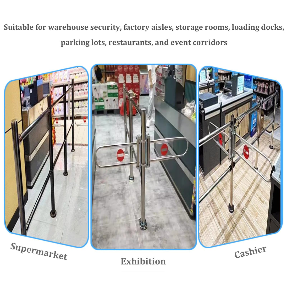 ZGLINMZ Stainless Steel Supermarket Cashier Counter Safety Gate - Black 200x100CM 1-Way Pedestrian Access Spring-Loaded Automatic Swing Door for Libraries and Entrances