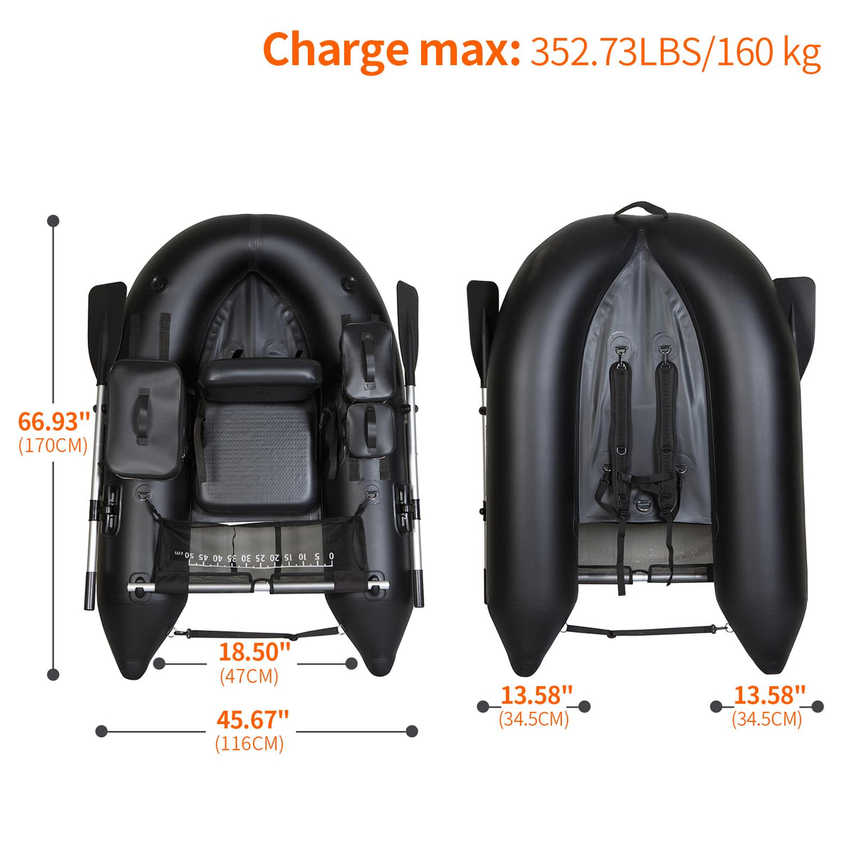 Xprotdoor Inflatable Fishing Float Tube with 3 Detachable Side Bags and Adjustable Backpack Straps - Fish Ruler, Pump, Oar Included - 352.73LBS Load Capacity - Ideal for Fishing in Rivers and Lakes