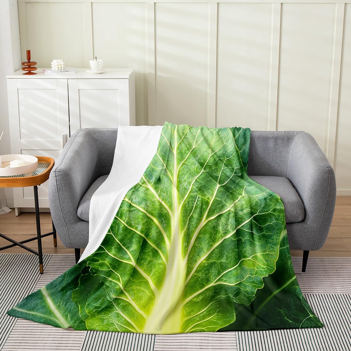 Erosebridal Vegetable Blanket for Adult,Green Lettuce Throw Blanket 40x50 Inch,Cabbage Fleece Blanket,3D Food Themed Flannel Blanket for Home Room Decor