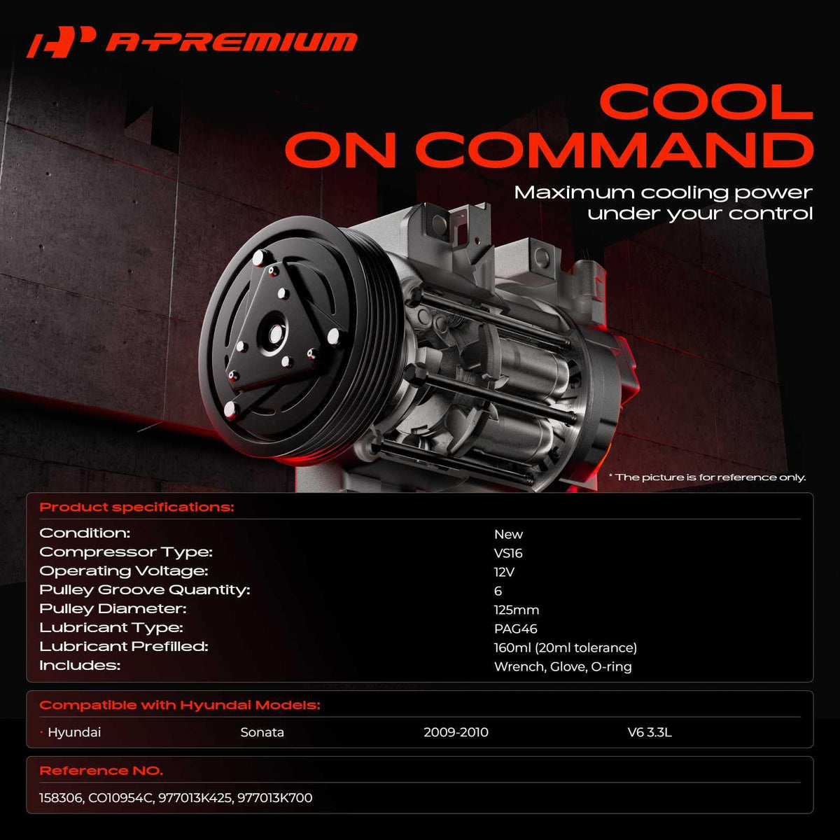 A-Premium Air Conditioner AC Compressor with Clutch Compatible with Hyundai Sonata 3.3L 2009-2010