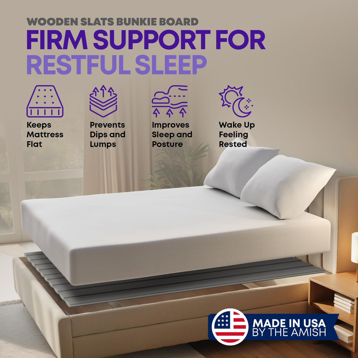 Greaton, Wooden Queen Bed Slats for Support Under Mattress with Cover – Replacement Wood Slats for Queen Size Bed Frame – Under Mattress Support Without Extra Height – 2.38-Inch Standard Width
