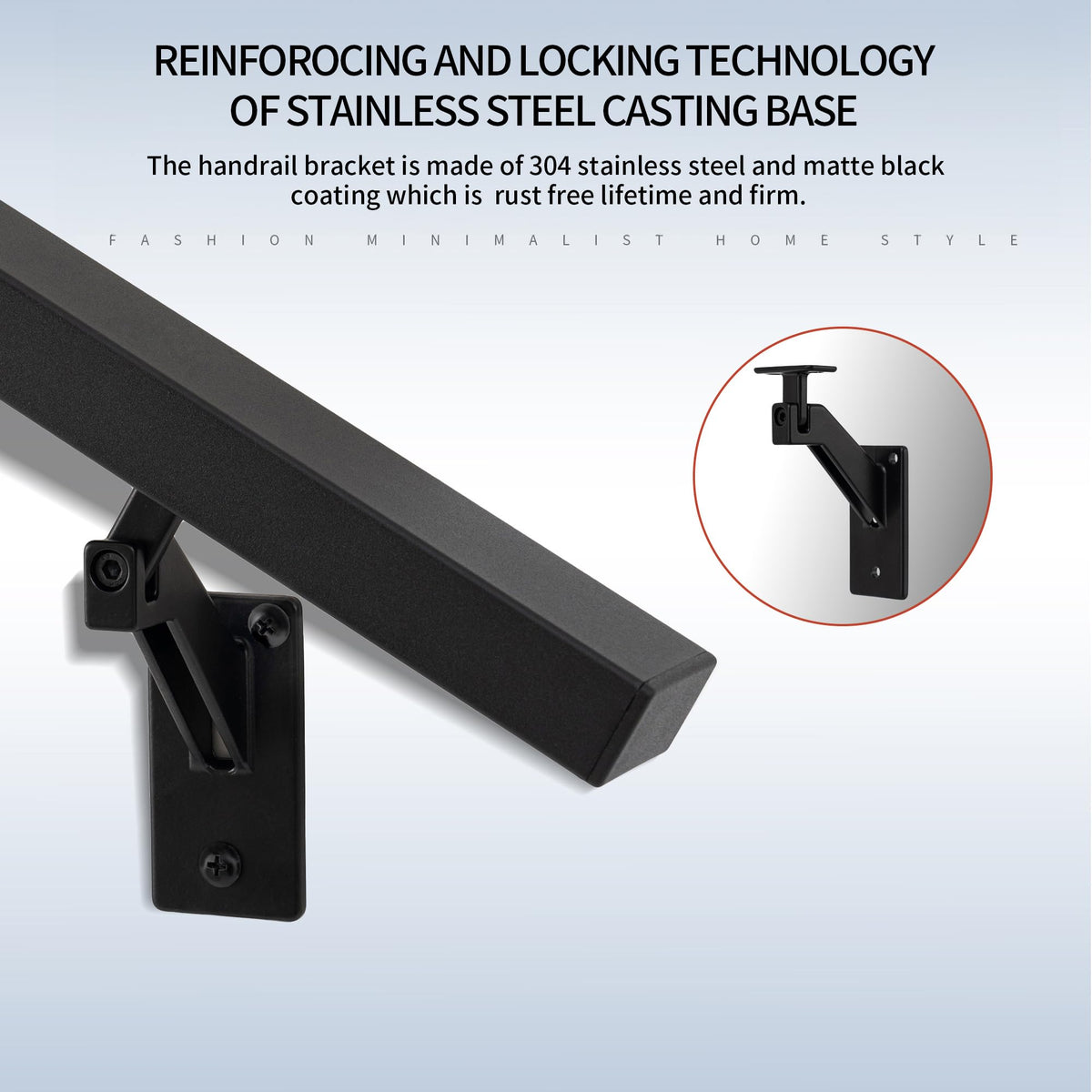 6FT Matte Black Handrails Kit for Indoor Outdoor Stairs，Modern Aluminum Handrail Set,2" X1" Grab bar,Adjustable 304 Stainless Steel Brackets Included，Rust Free