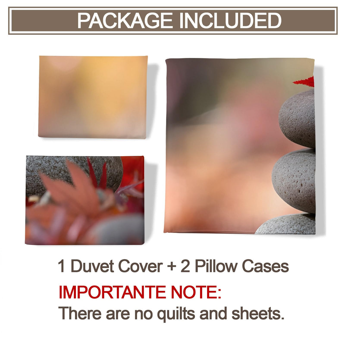 PAISUOQ Zen Stones Bedding Duvet Covers, Red Maple Leaves Comforter King Size, Spa Meditation Bedding Sets with Zipper & Ties, 3 Pieces with 2 Pillowcases, Home Decor & Gifts