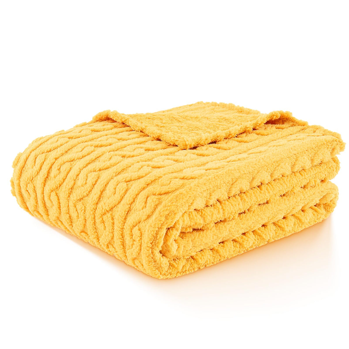 FY FIBER HOUSE Sherpa Blanket - 3D Pattern Design Yellow Throw Blanket for Sofa Couch, Bed, Warm Super Soft Cozy Microfiber Fleece Blanket for Living Room, Throw 50”x60”
