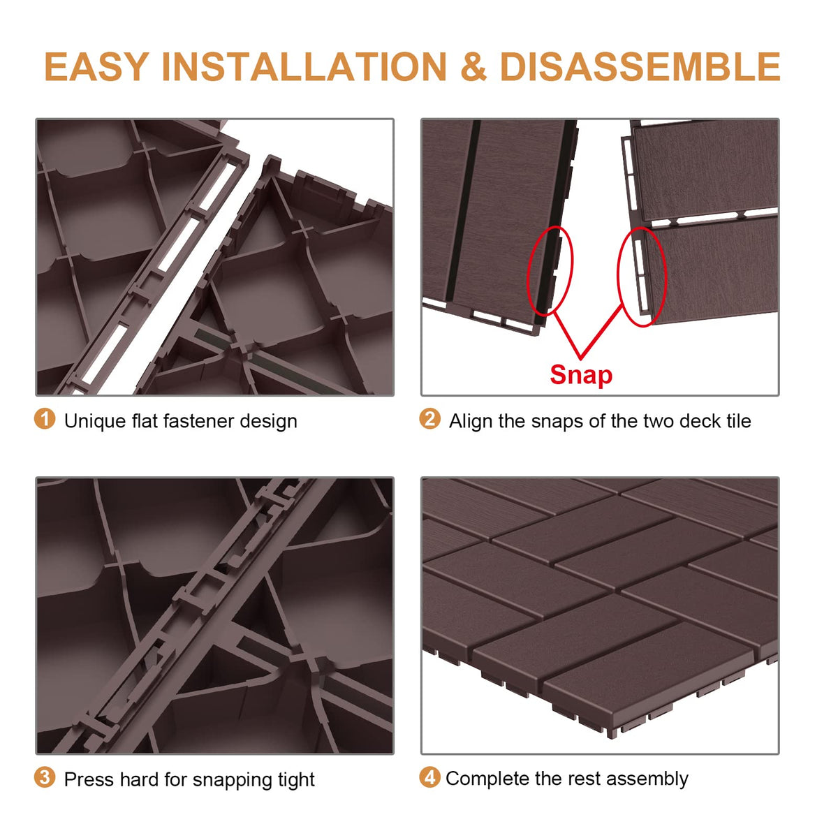 Goovilla Plastic Interlocking Deck Tiles, 27 Pack Outdoor Patio Flooring, 12"x12" Interlocking Decking Tile Outdoor All Weather Use, Waterproof Patio Pavers for Pool Balcony Backyard Porch, Dark Brown