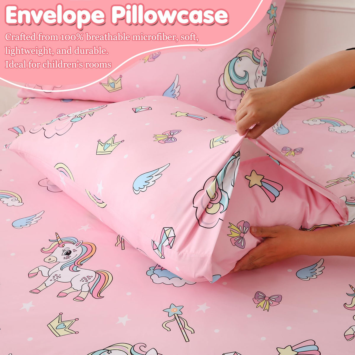 CIMVI Twin Sheets Set Kids Girls Unicorn Bed Sheets 15-Inch Deep Pocket Fitted Sheet Pink Bedding Sets 3 Piece Soft Microfiber Bed Set with Pillowcase Fade Resistant Children Room Decor
