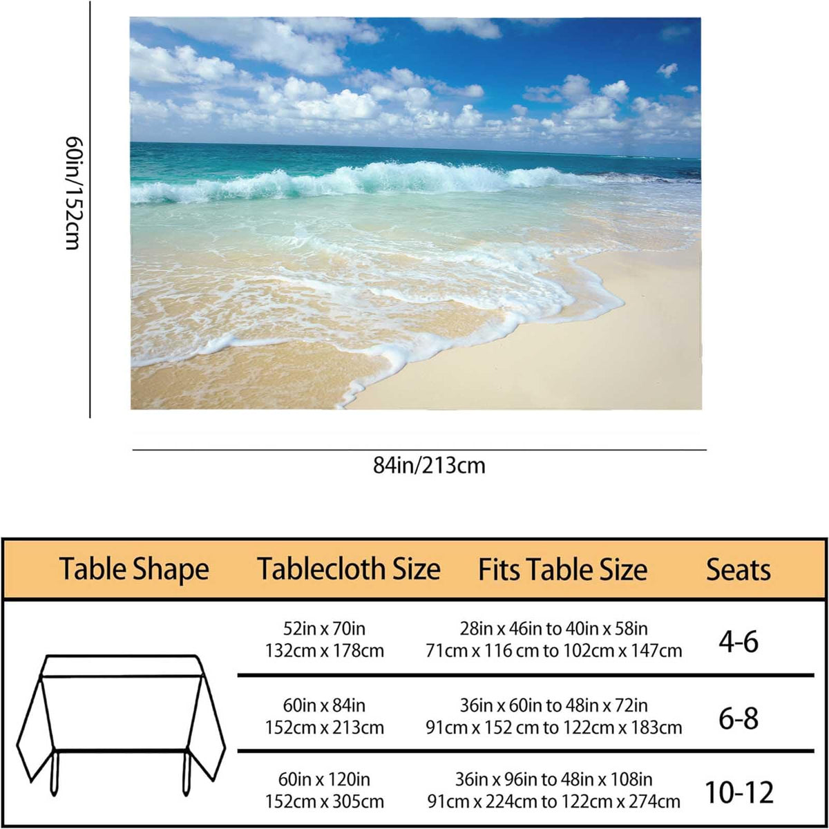 TKS MITLAN Ocean Beach Tablecloth Decor Clouds Coast Sky Wave Sunny Scenic Table Cloth Dining Room Kitchen Table Cover 60" X 84" Oblong/Rectangle