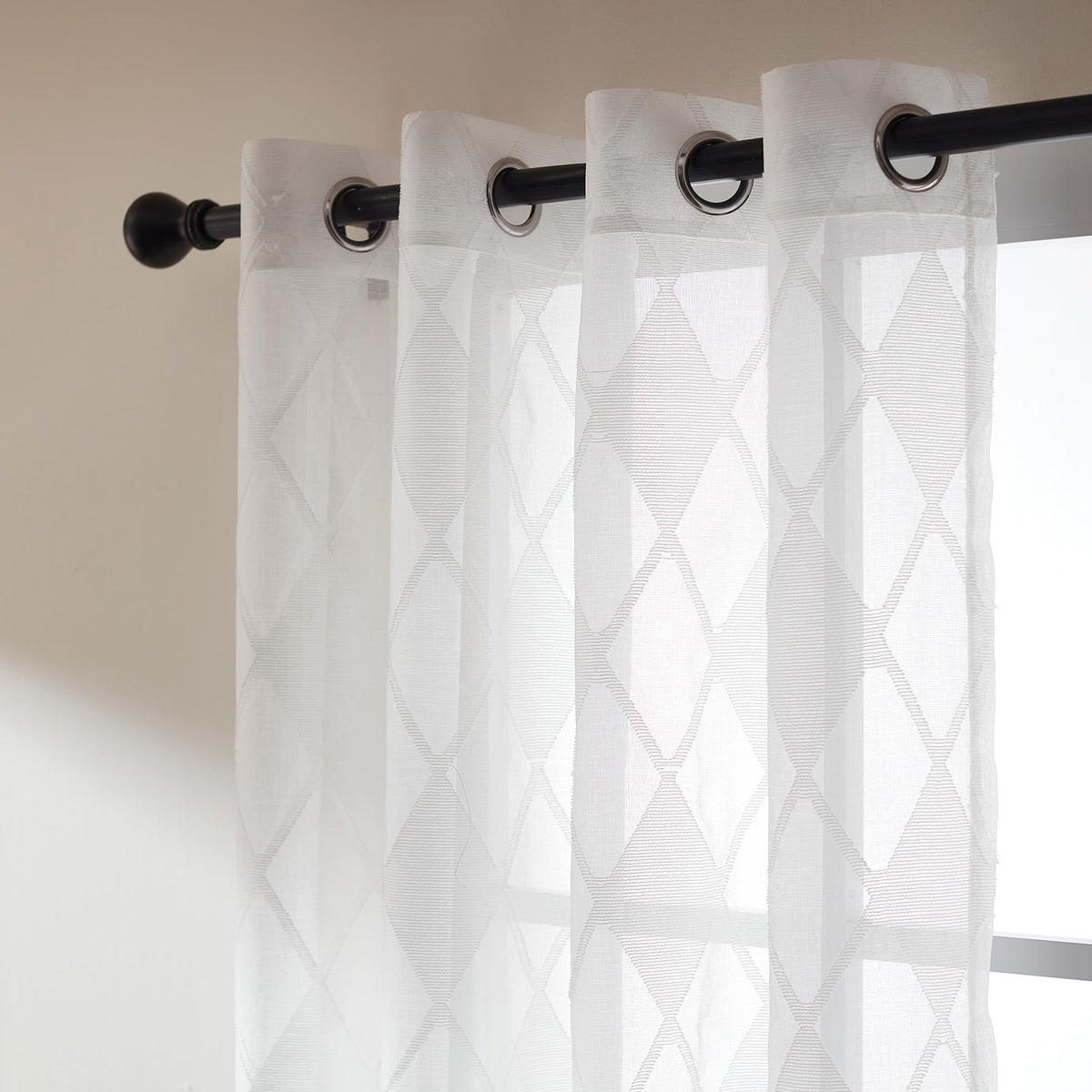 SLEEP ZONE Sheer Curtain 84 inches Long of 2 Panels for Living Room and Bedroom, White Sheer Curtain Cutwork Embroidered Sheer Curtains, 42" W × 84" L, White Lattice
