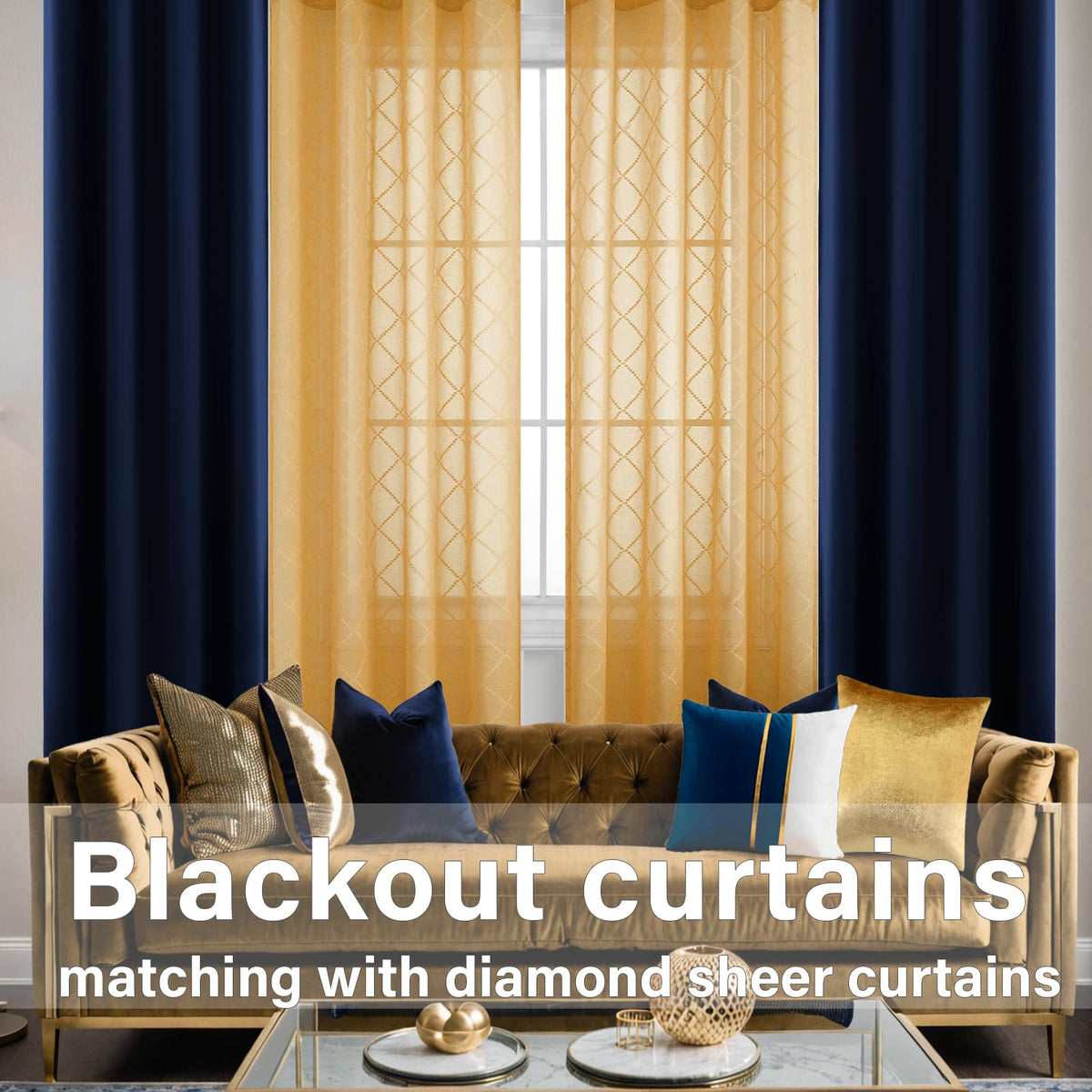 KOUFALL Gold Curtains for Living Room 84 Inches Long,Sheer Geometric Fancy Sheers Mid Century Modern Boho Curtains for Bedroom 2 Panels Set