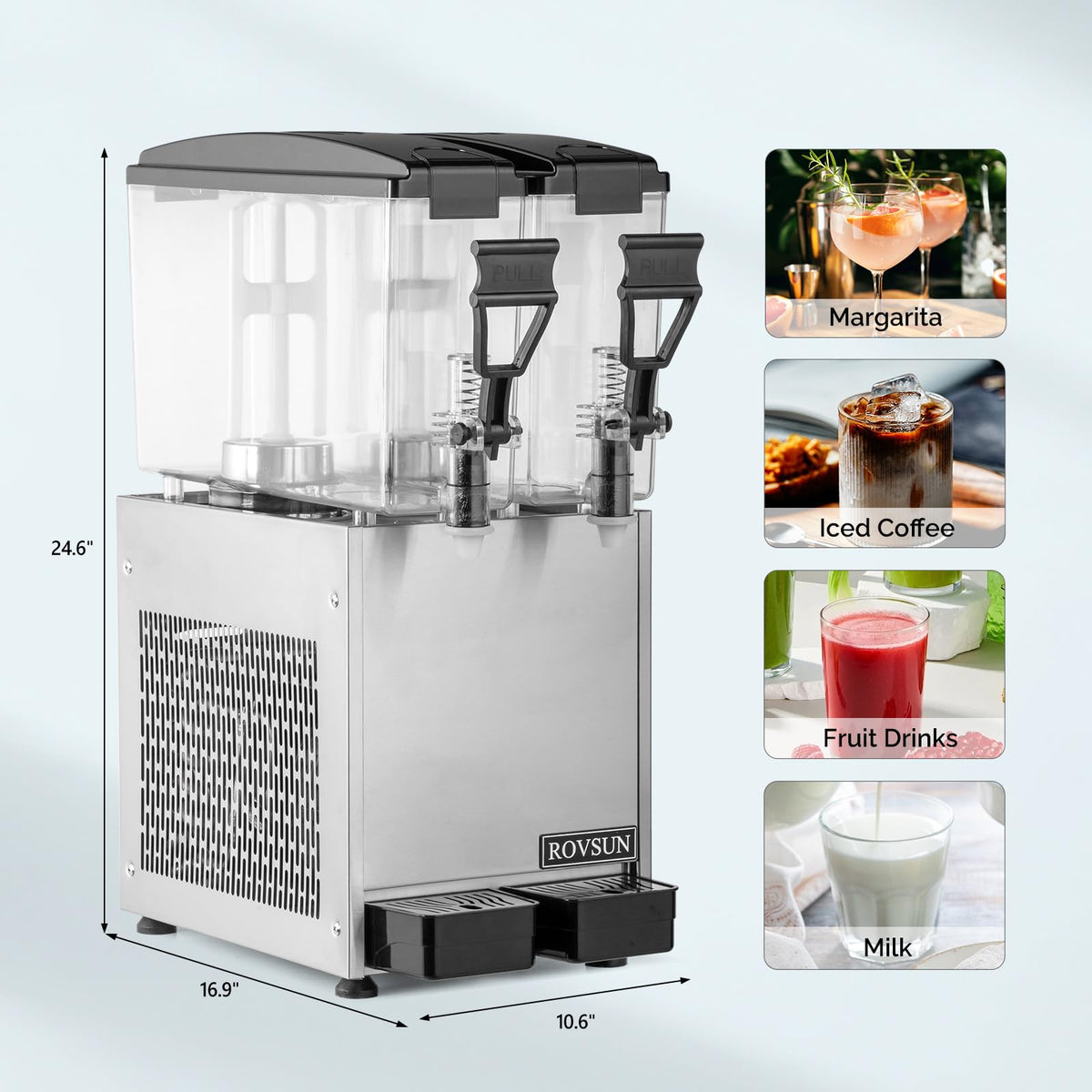 ROVSUN Commercial Beverage Dispenser 5.2 Gal/20L, Commercial Juice Dispenser Cold Drink Dispenser 10L X 2 Tanks Stainless Steel with Thermostat Controller for Home Restaurant Bar Party 110V/60HZ