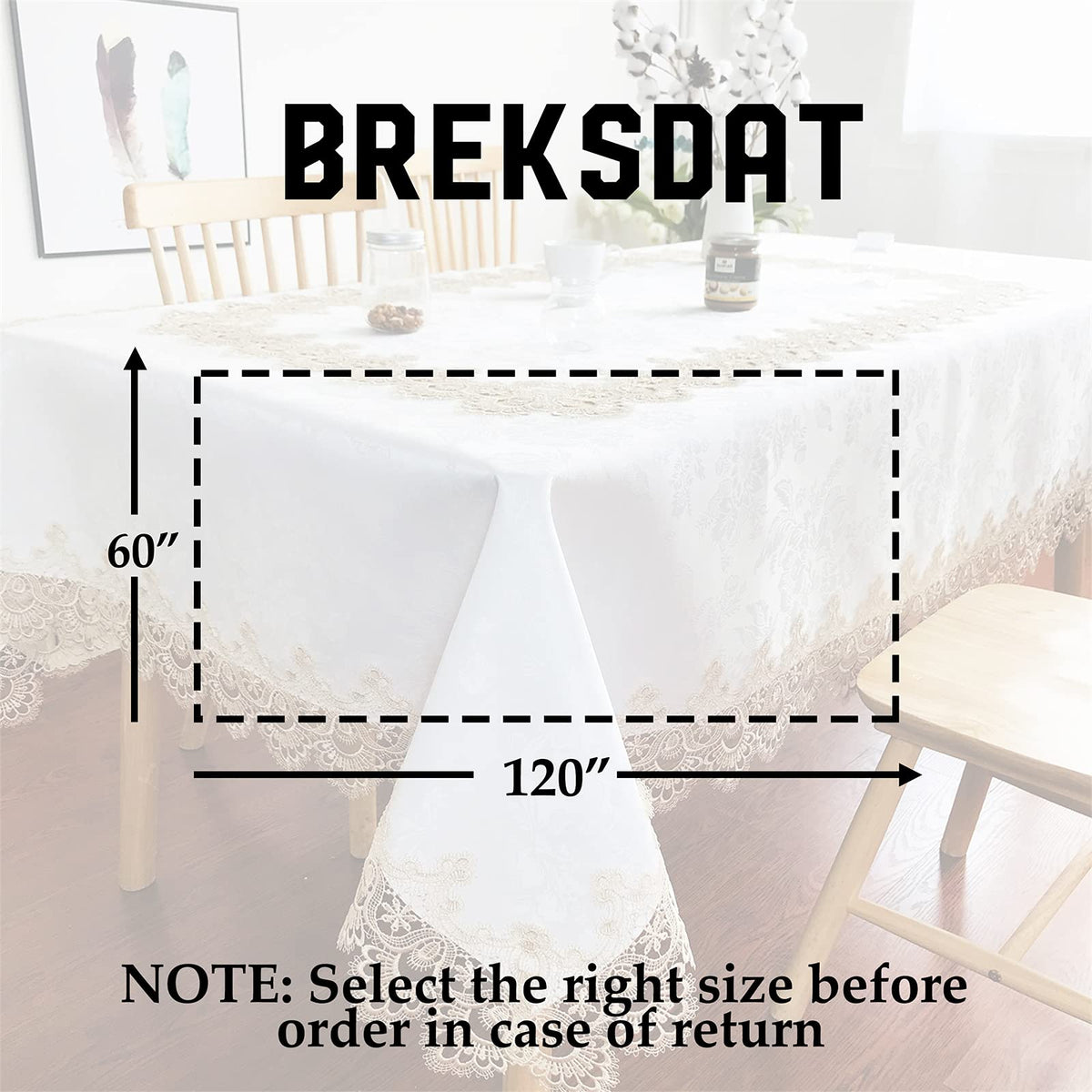 BrekSdat Lace Tablecloth Fabric Washable Off White 60x120inch