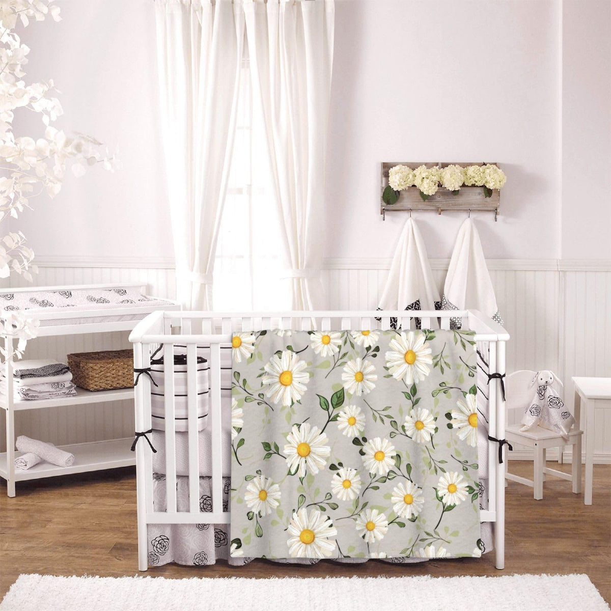 Abucaky White Daisies Flower Fleece Throw Blanket Ultra Soft Cozy Decorative Flannel Blanket for Home Bed Couch Chair Travel 50x40in