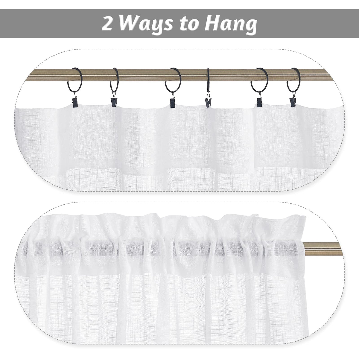RYB HOME White Semi Sheer Curtains 84 inches Long - Living Room Curtains for Half Privacy, Linen Textured Sheer Light Filtering Vertical Window Drapes for Bedroom Dining, Width 52 inch, 2 Panels