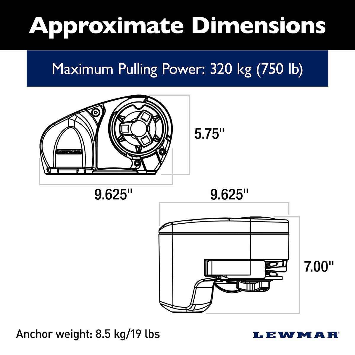 Lewmar Pro Fish 700 Fishing Windlass for 1/4" G4 Chain, Auto Free-Fall System, Maximum Pull 700 lbs., 316 Stainless Steel Construction, for Boats up to 38' - 2020201159