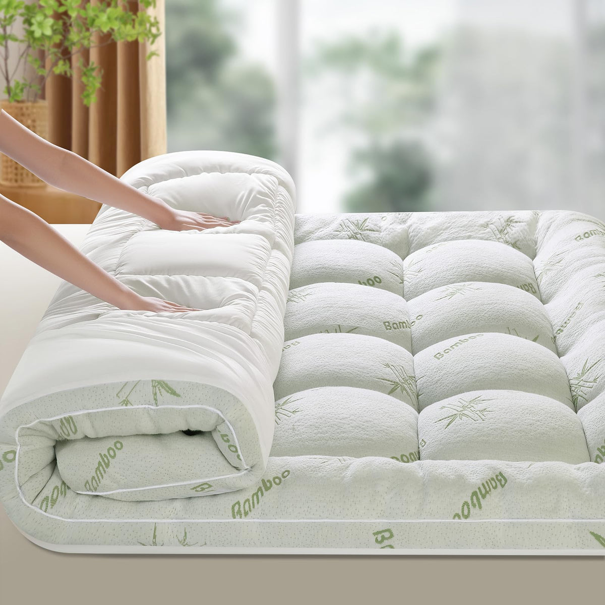LIANLAM Mattress Topper Twin Size - 1500GSM 3D+7D Down Alternative Fill 3 in Pillow Top Mattress Pad, Viscose Made from Bamboo Cover, Extra Firm for Back Pain, 6"-18" Deep Pocket (39"x75")