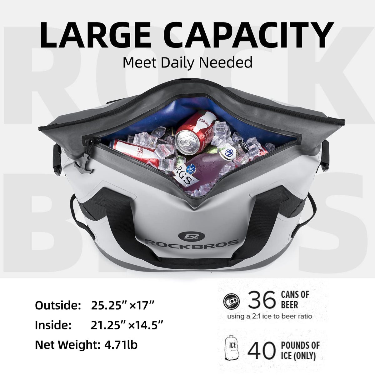 ROCKBROS Soft Cooler Insulated Leak Proof Cooler Bag Portable 36 Can Large Soft Sided Coolers Waterproof Insulated Pack Cooler for Travel, Beach, Camping, Picnic, Lunch, Fishing, Floating, Party, Work