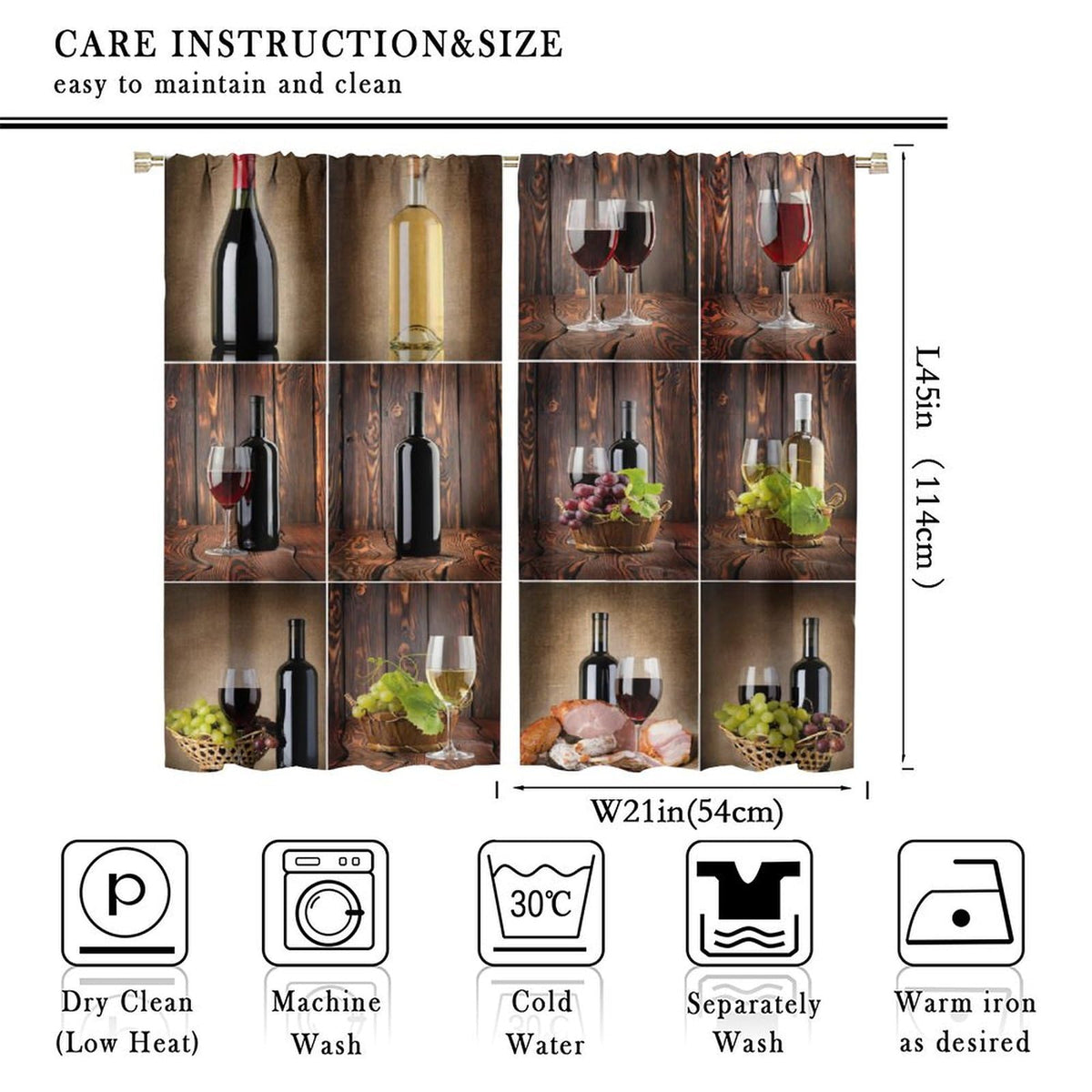 BenYaSong Wine Decor Window Curtain Wine Themed Collage on Wooden Backdrop with Grapes and Meat Rustic Country Drink for Home Kitchen Livingroom Coffee Room Window Curtain Drapes 2 Panels 42x45 Inch