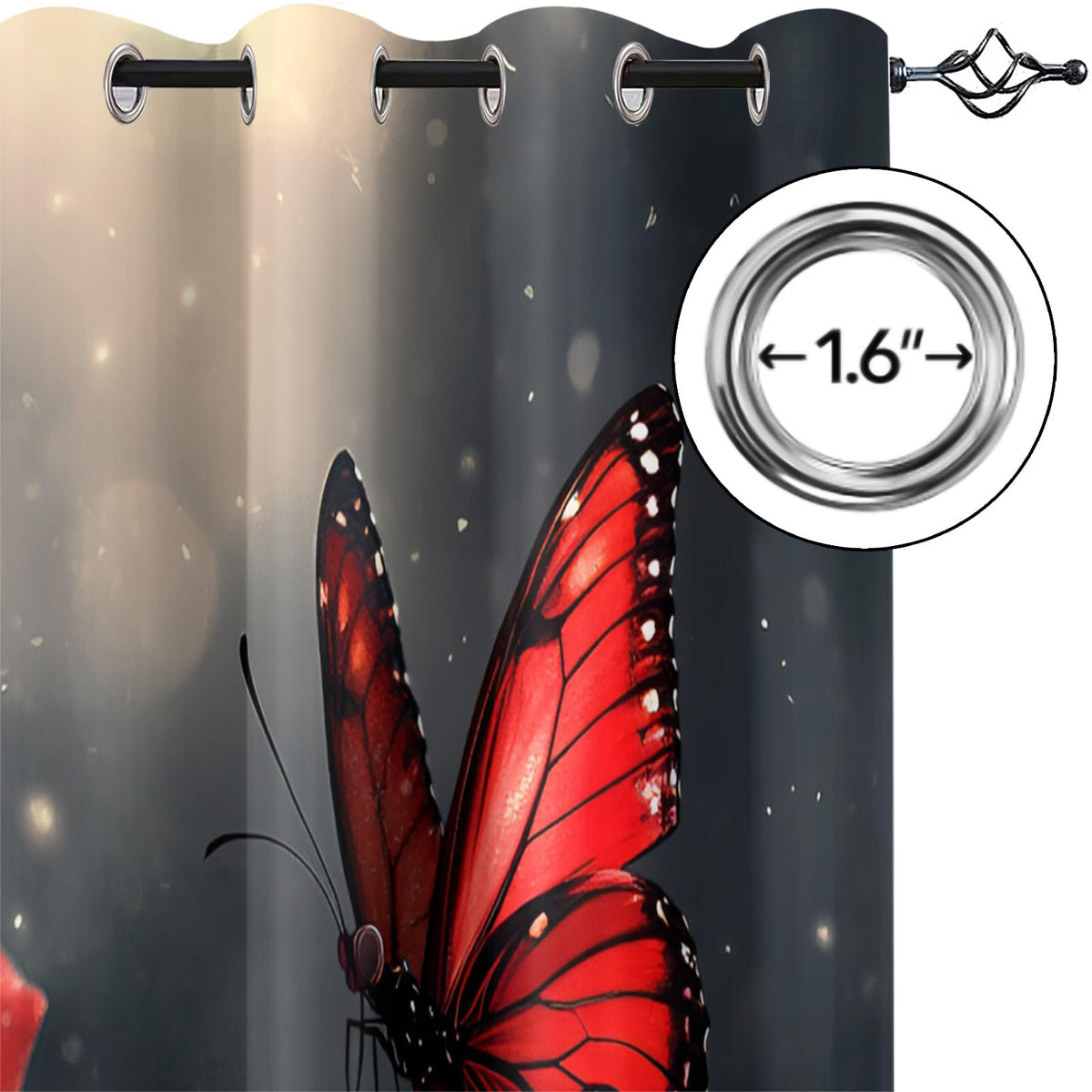 JAXIUOF Red Flowers Curtains 84 Inch Long 2 Panels Butterfly Rose Plants Blackout Curtains, Romantic Floral 3D Printed Drapes, Grommet Top Window Treatments for Bedroom Office Kitchen