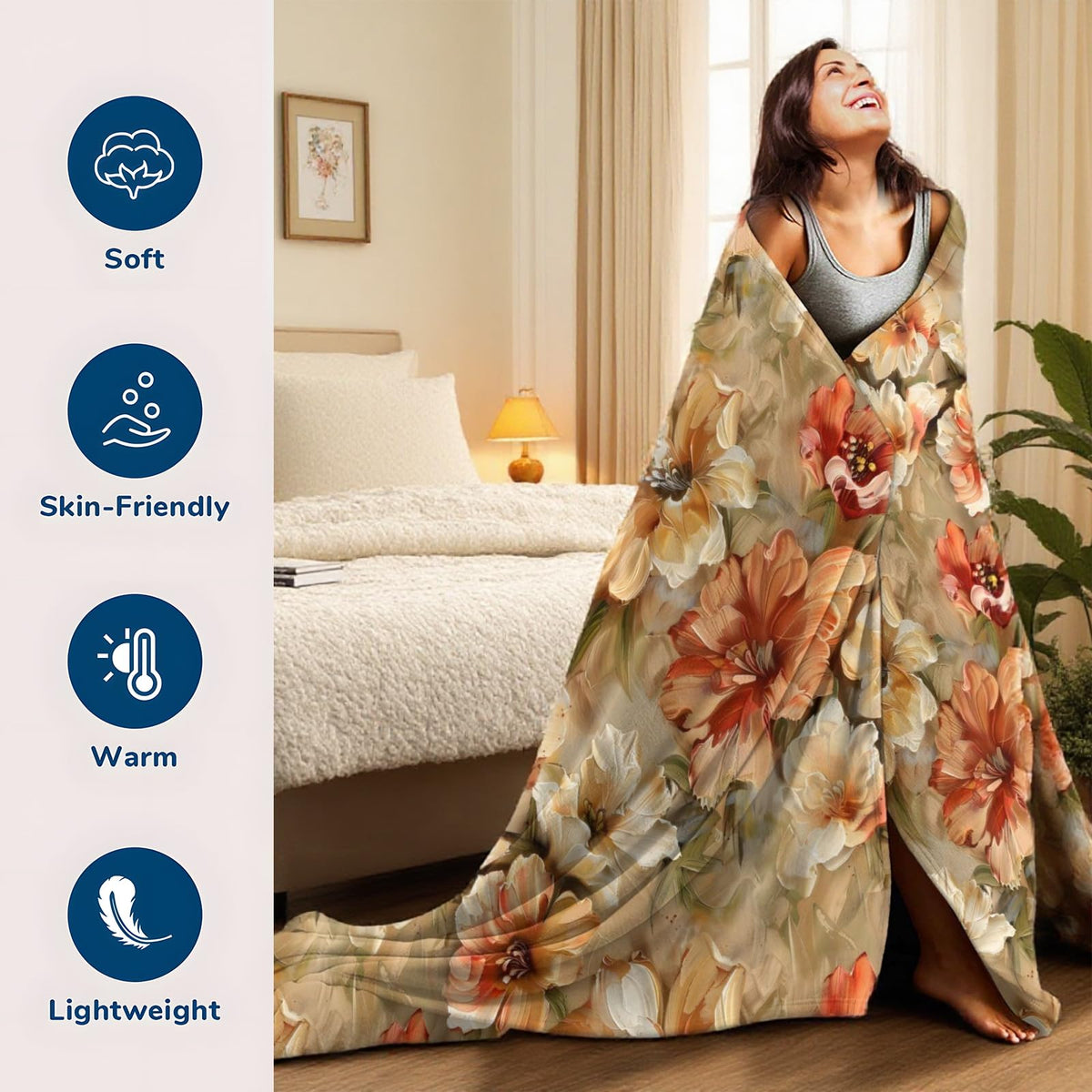 wyxdwh Elegant Peacock Blanket, Cozy Flannel Pretty Peacocks Throw Blanket for Couch Outdoor, Plush Soft Lightweight Travel Jungle Blankets for Bed Decor & Gifts, for Women Girls Adults Kids 50"x60"