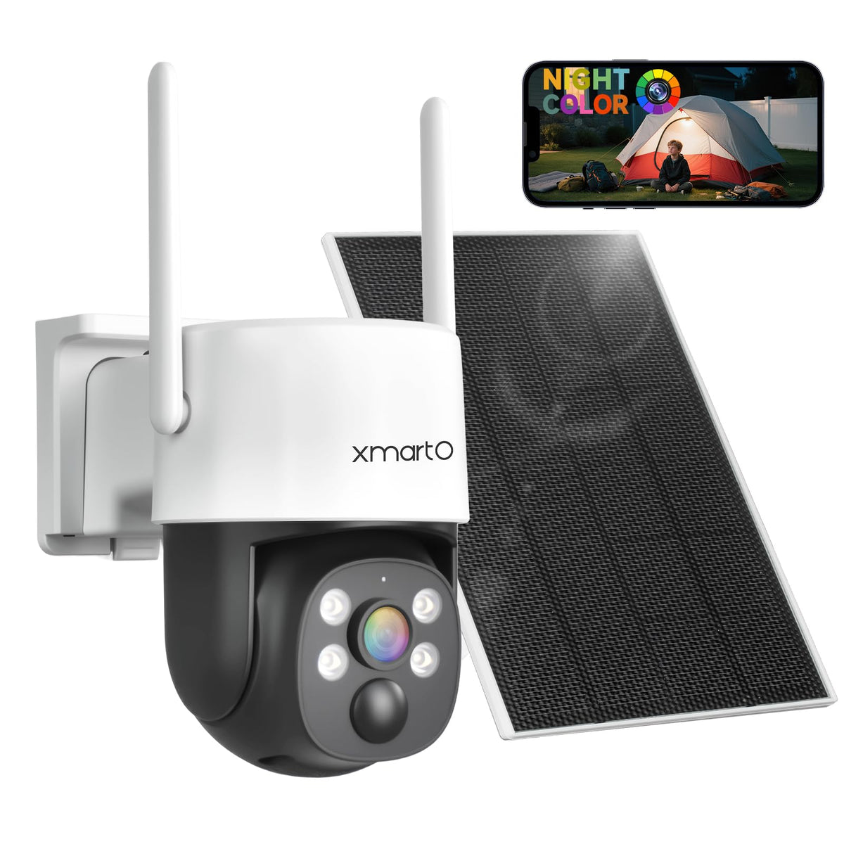 XMARTO 0-Light Night Color Solar Wireless Security Camera Outdoor, PTZ Wire-Free Home Surveillance with AI Tracking & Thermal Detection, Non-Stop Solar Power, 0 Monthly Fee, 5G Dual Band WiFi 6