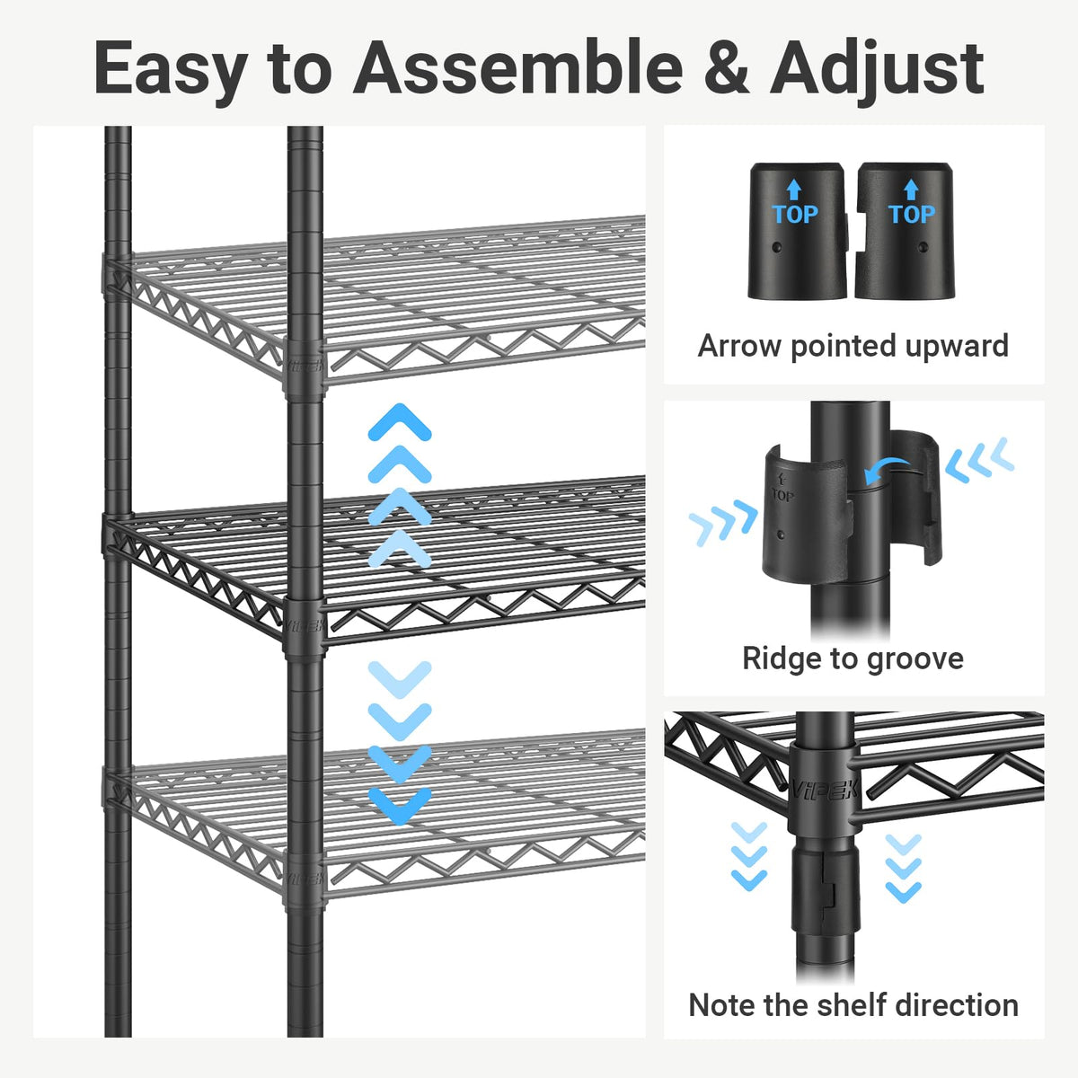 VIPEK V1 Medium Portable Garment Racks 440lbs Load Capacity, Heavy Duty Clothes Rack with 4 Tiers Adjustable Shelves & Hanging Rod, Compact Space-Saving Storage for Small Apartments/Dorms (Black)