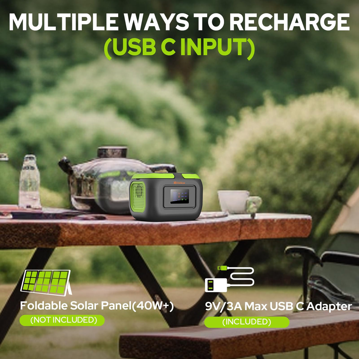 Solar Power Station with Panel, Portable Solar Power Bank with AC Outlet 120W Camping 110V Outlet Power Pack Fast Charging for Laptop Smart Devices RV VanLife Hiking Fishing Power Outage Backup