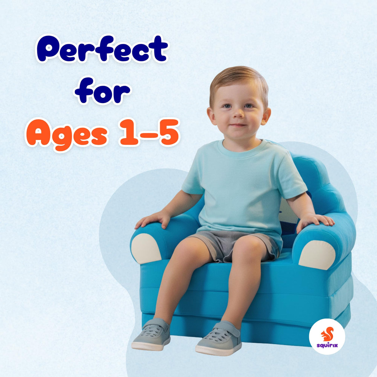 Squirix Kids Folding Chair – Plush Royal Crown Fold Out Chair Bed for Toddlers – Soft Kid Couch for Boys – Lightweight Washable Kids Furniture for Bedroom, Playroom, or Travel (Blue)