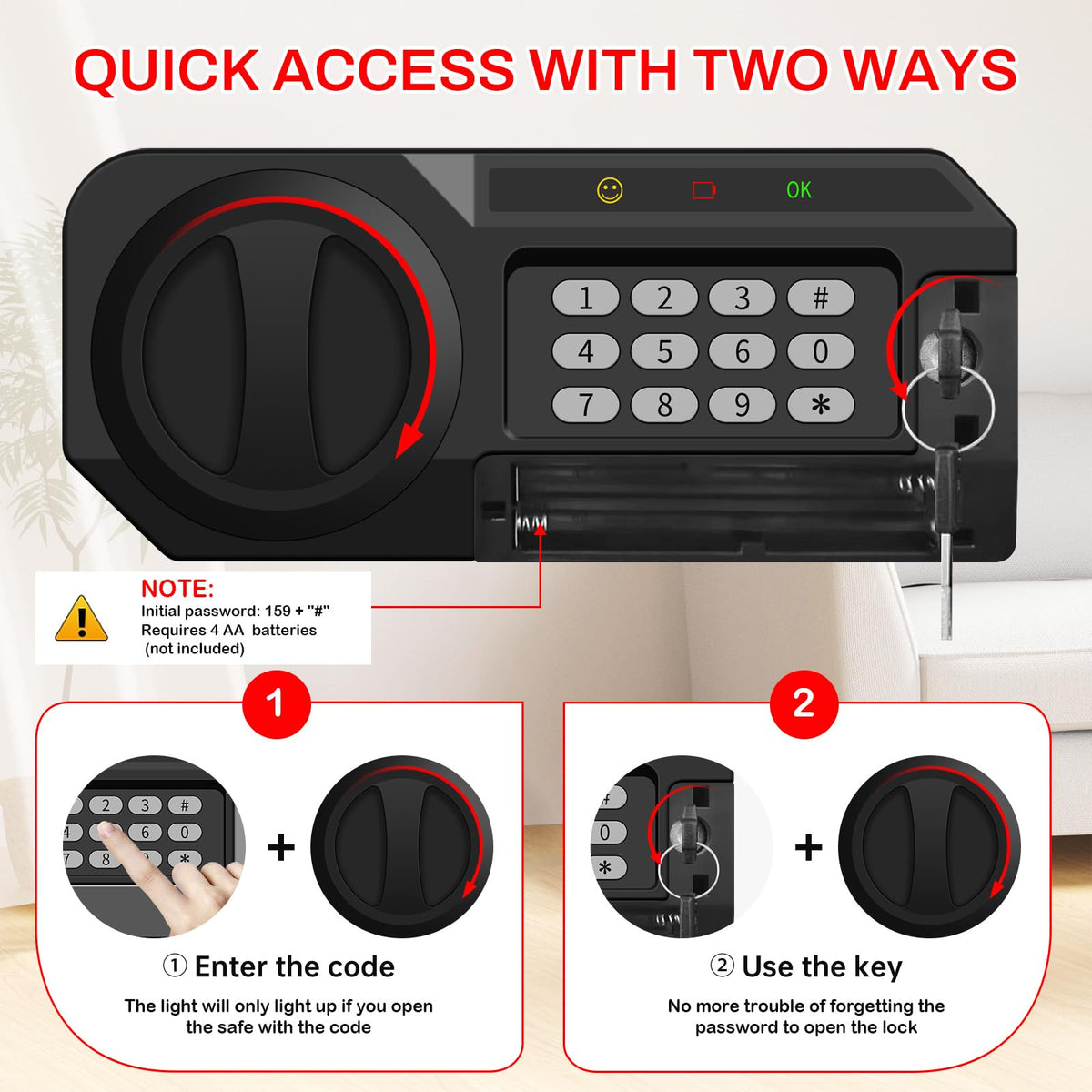3.3 Cuft Large Home Safes Water and Fireproof, Anti-theft Floor Safe for Home Use with Programmable Keypad, Alarm System and Spare Keys, Digital Home Safe Box for Valuables, Medicine