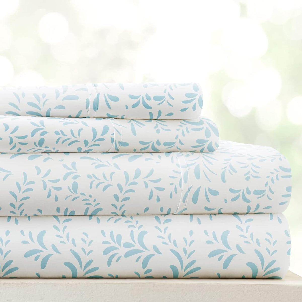 Linen Market 4 Piece King Sheet Set - Breathable, Double-Brushed Patterned Cooling Sheets – Oeko-TEX Certified Ultra Soft & Wrinkle-Free 16" Deep-Pocket King Sheets - Easy Care Burst of Vines Blue