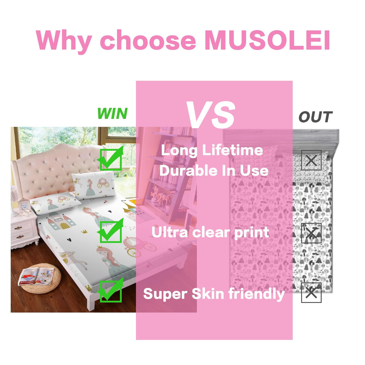 MUSOLEI Princess Fitted Sheet Set Cute Girl Castle Sheet Girl Bed Sheets Girls Teens Kids Bedding Set 1 Deep Pocket Fitted Sheet with Pillowcases Microfiber (Princess, Twin)