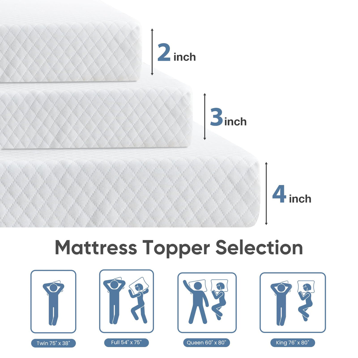 DUMOS Memory Foam Mattress Topper Pad with Cover, Soft Bed Cover with Anti-Slip Base, Enhanced with Cooling Gel, Premium Comfort for Sleep & Back Pain Relief, Removable & Washable