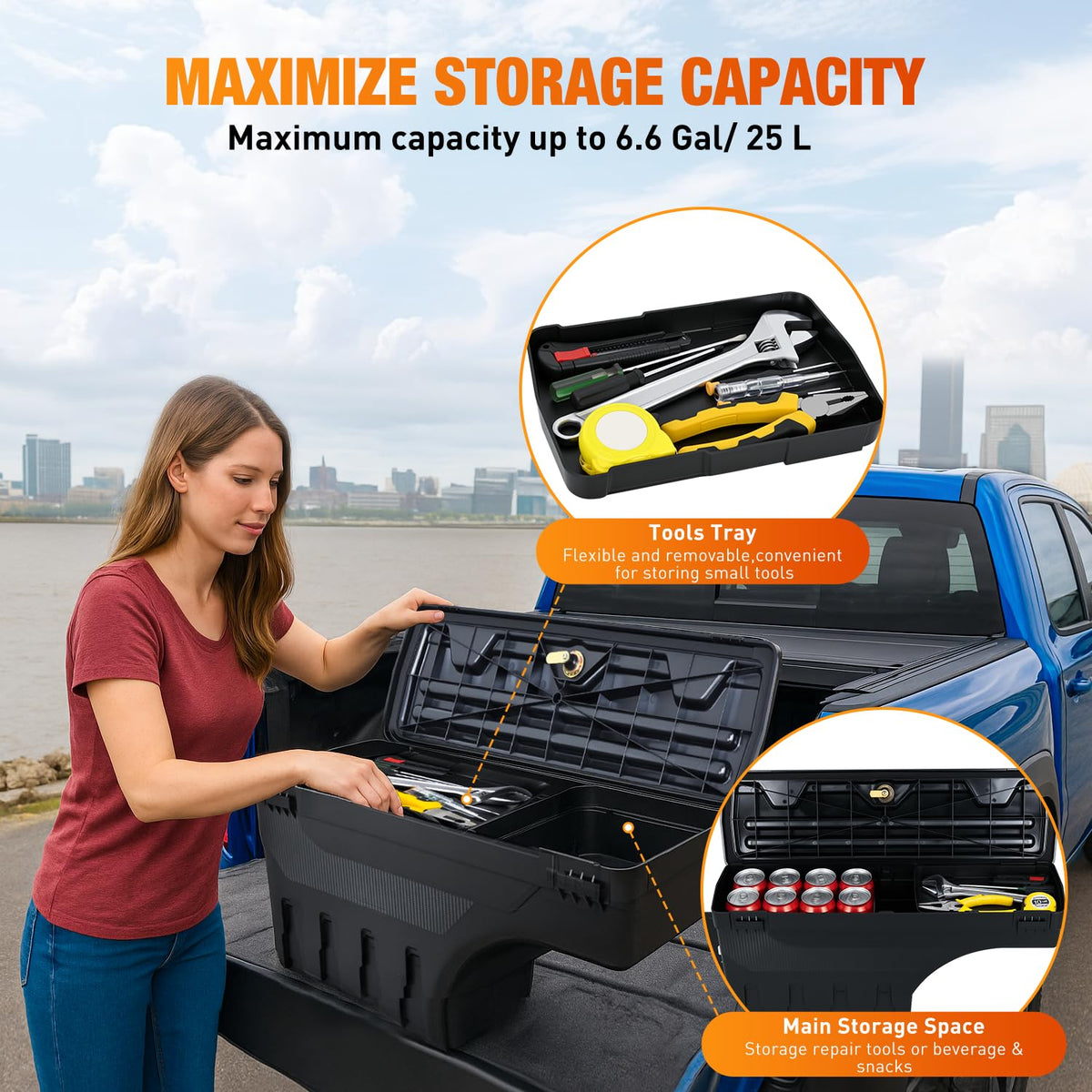 Nilight Truck Bed Tool Box Right Passenger Side Truck Tool Box Fit for Ford F-150 1999-2014 ABS Swing Case Truck Bed Storage Box with Lockable Lid Waterproof Wheel Well Toolbox Black