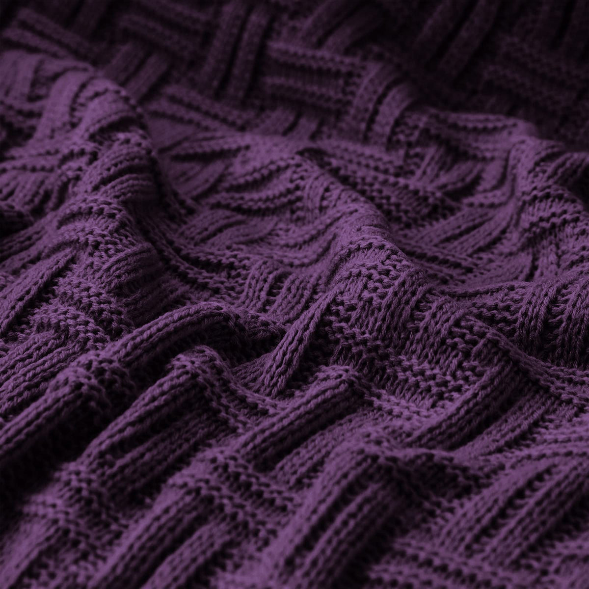 Aormenzy Soft Cozy Acrylic Throw Blanket, Cable Knit for Couch, Dark Purple (1.7lb)