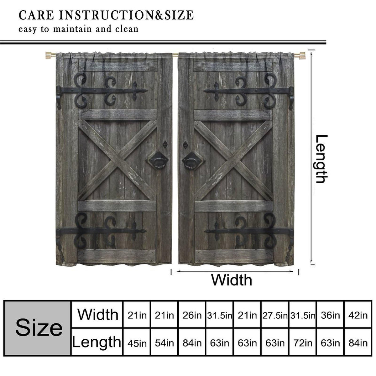 Nanacur Farmhouse Rustic Wooden Curtains, Vintage Door American Country Farm Rural Art Rod Pocket Window Treatment for Bedroom Living Room Kitchen Cafe Drapes 41" W X 45" L (No Blackout)