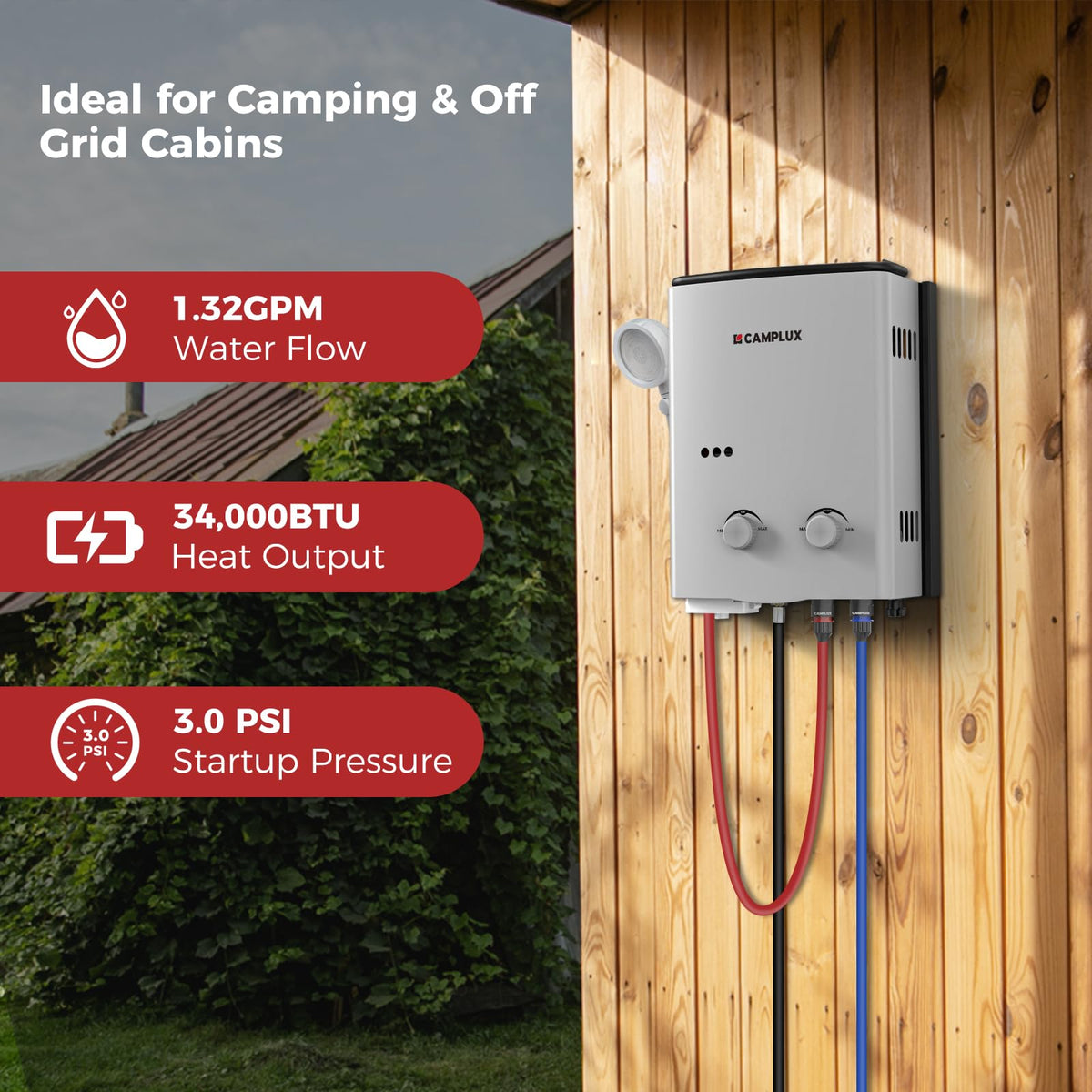 CAMPLUX 1.32 GPM Tankless Water Heater Portable, 5L Outdoor Propane Water Heater for Camping Trip with Overheating Protection, AY132G, Gray