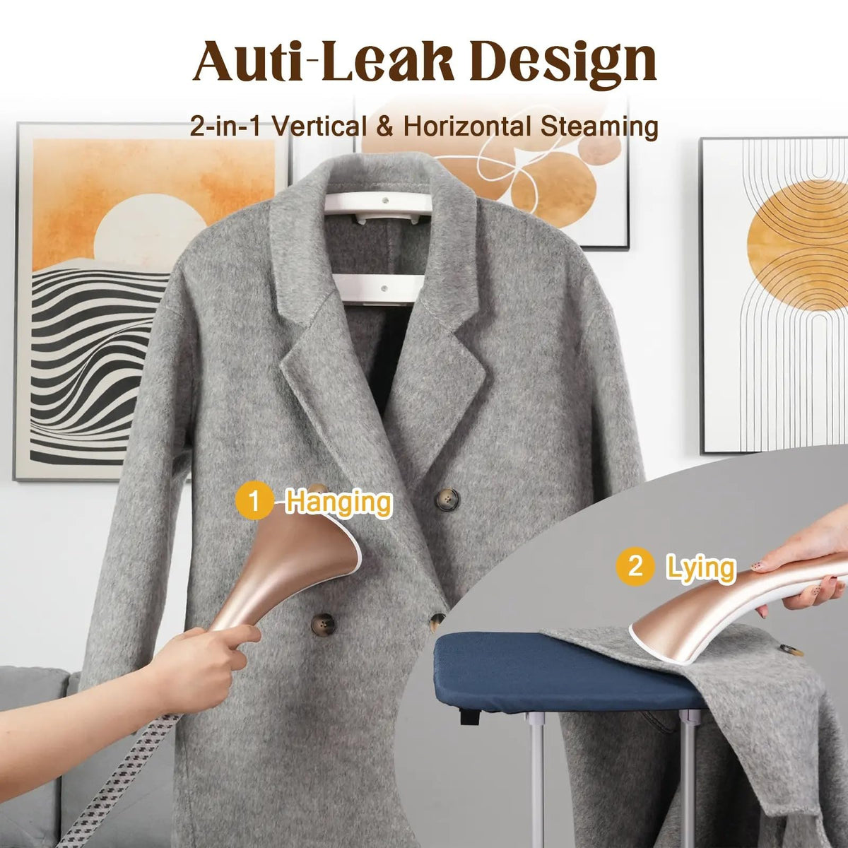 MOMOKOVA Steamer for Clothes, 2000W Standing Garment Steamer with 10 Steam Levels, 2.7L Water Tank for 90 Mins Continuous Steaming,2-in-1 Flat & Hanging Ironing (Pearl Gold)