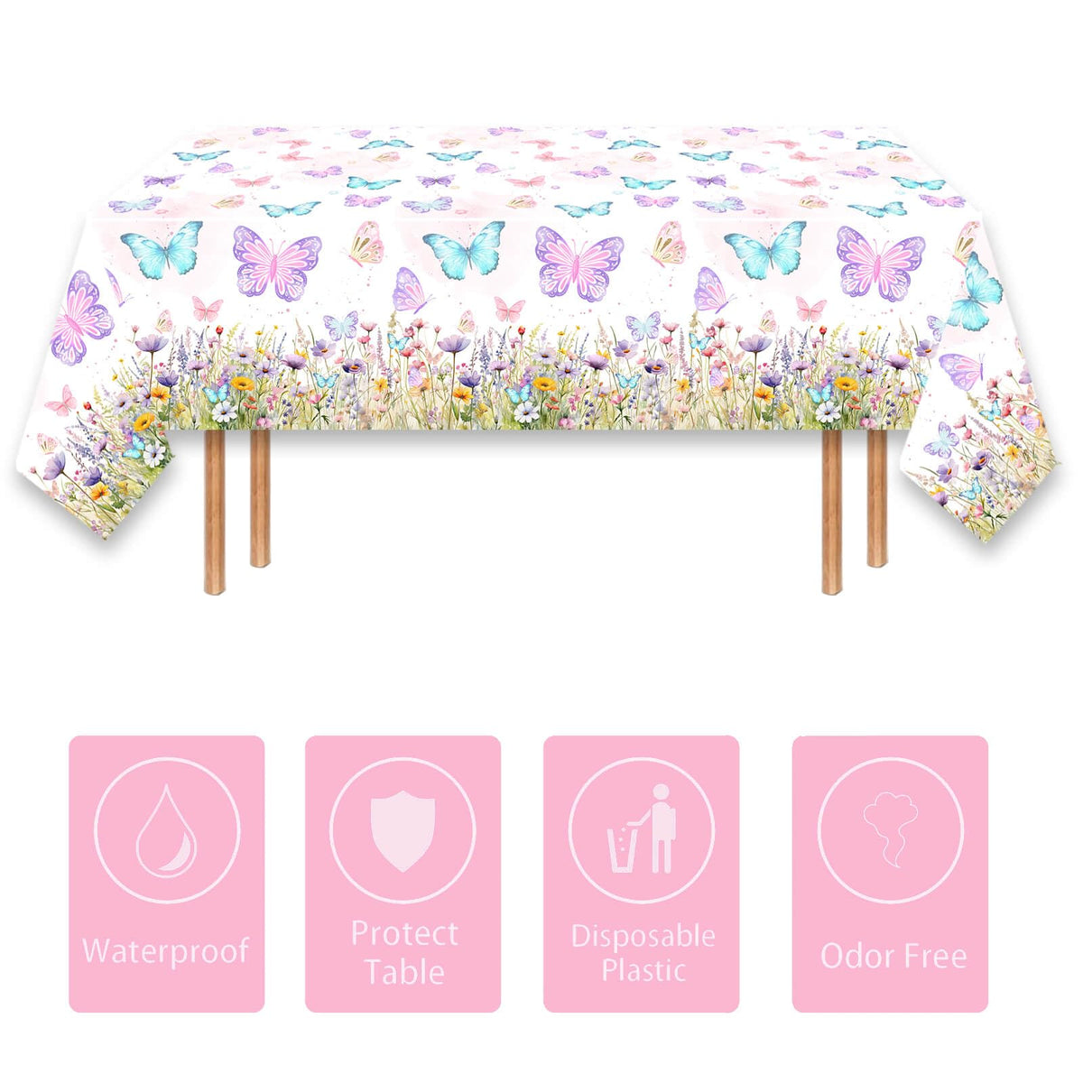 LetDec 6 Pack Butterfly Tablecloth Birthday Party Decorations for Spring Butterfly Theme Girls Baby Shower 1st 2nd 3rd 4th Birthday Party Table Supplies Favors, 108 x 54 Inch