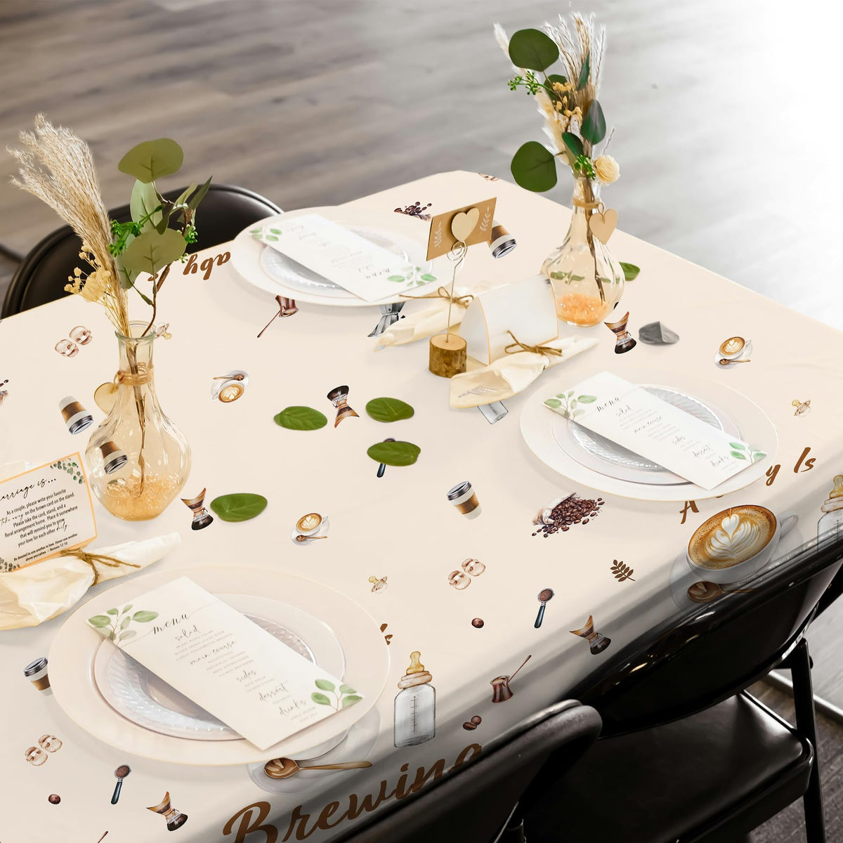 Lianxuia 3Pcs Coffee Baby Shower Plastic Tablecloth, 54 x 108 Inch A Baby is Brewing Table Cover, Disposable Coffee Themed Party Table Cloth for Gender Reveal, Baby Shower Decorations