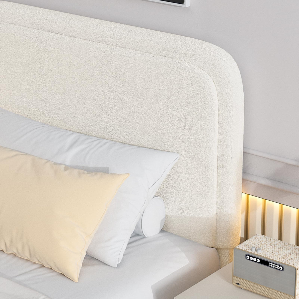 BarnFurin Full Size Bed Frame with Headboard, Cloud Boucle Upholstered Platform Bed Frame, Soft Rounded Corners, No Box Spring Required, Non-Slip and Noise-Free, Easy Assembly, Cream