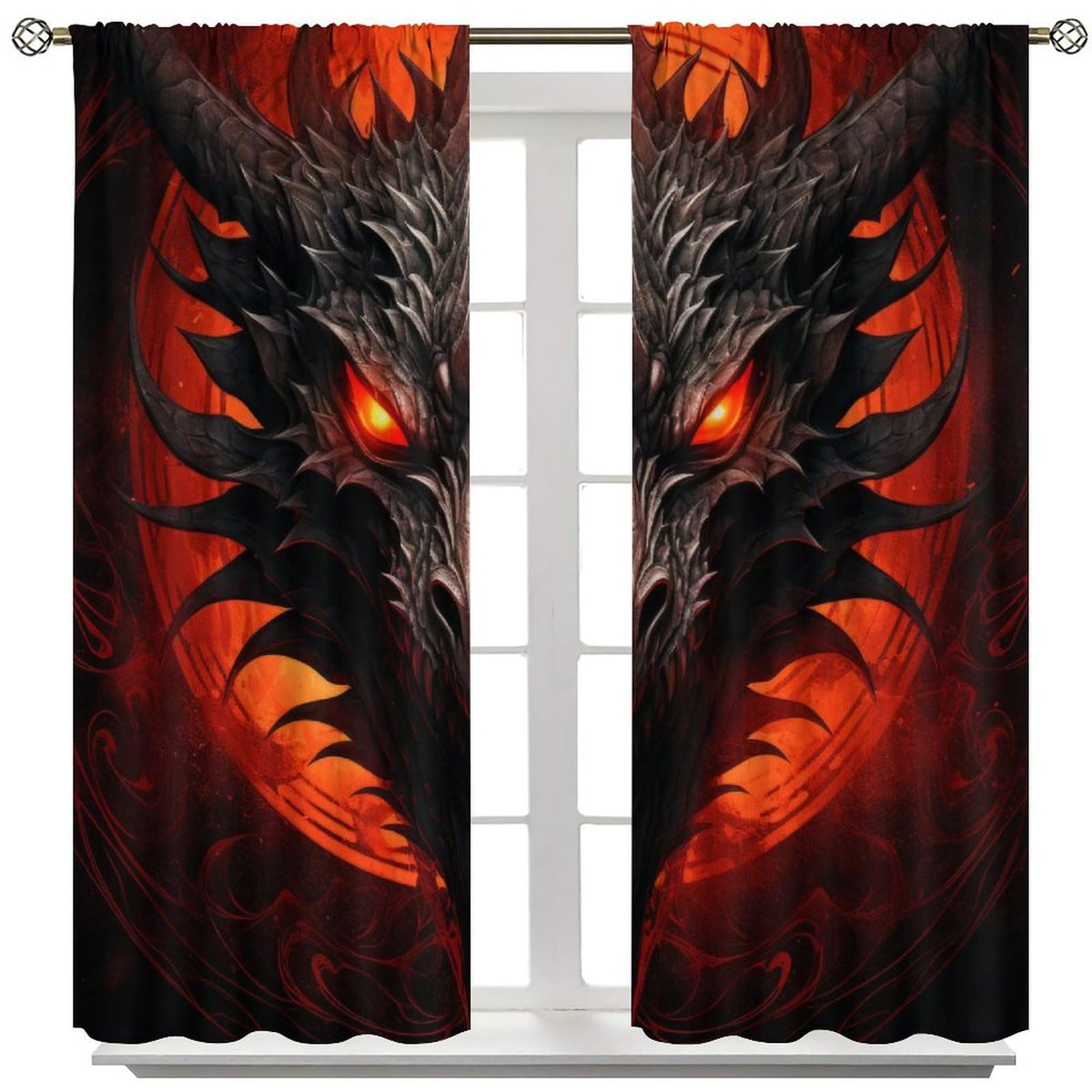 wlsgdsg Dragon Curtains, Mystic Magic Vicious Red Blood Moon Adventure Treasure Dragon Eyes Windows Treatments, Thermal Insulated Drapes for Kids Boys Girls Living Room Bedroom 42x45in (No Blackout)